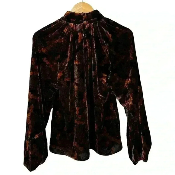 RHODE Long Sleeve Velvet Blouse Size XS Autumn Floral Print NWT Harlow Top - Picture 5 of 11